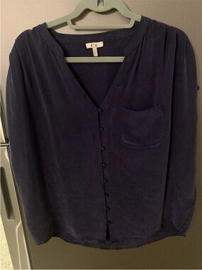 Unbranded Sand Washed Silk Blouse Women Navy Sz M Classic Quiet Luxury Career